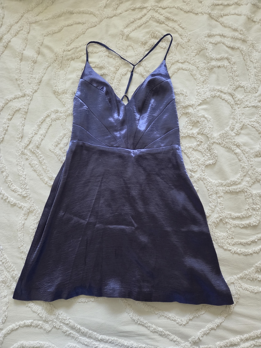 Kimchi Blue Navy Blue Satin Slip Chemise with Cross-Back Straps